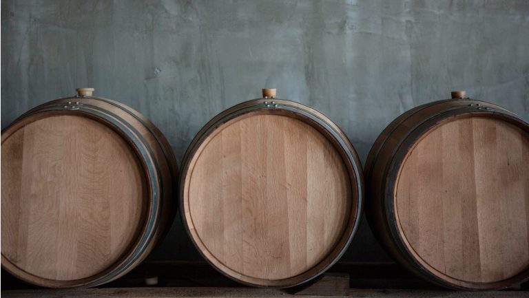 barrels in a winery