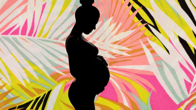 Illustration of a pregnant woman in a jungle