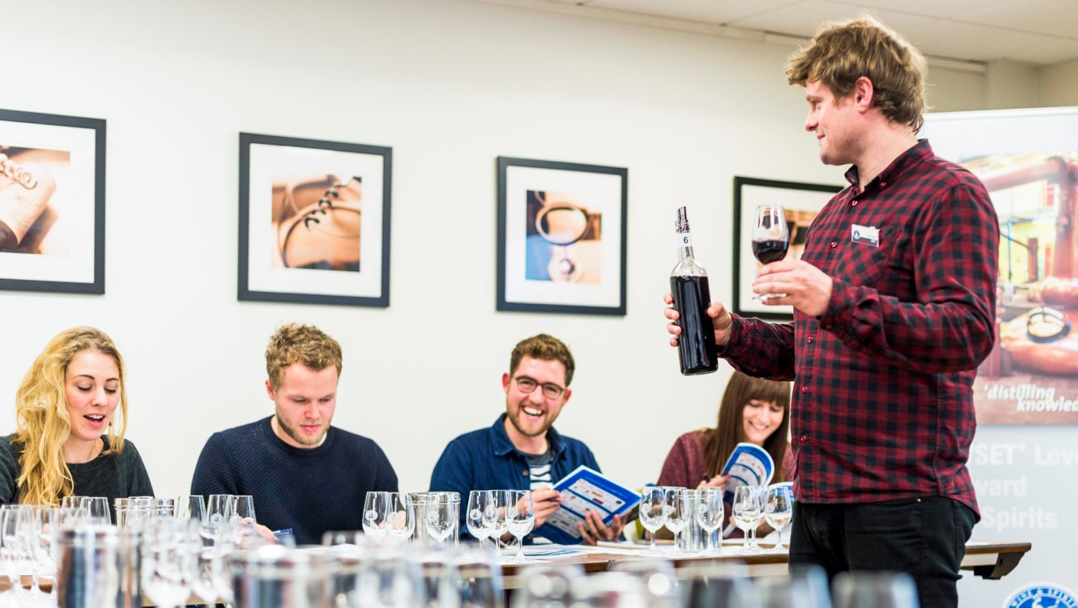 Students taking a wine course