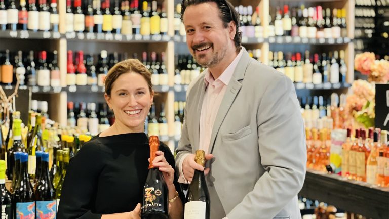 From left to right: Anna Castellani holding the Contratto Metodo Classico Special Cuvée Pas Dosé, and David Smith holding the Château de Plaisance Crémant de Loire Chenin Brut Nature. Photo courtesy of Ana Wine and Spirits.