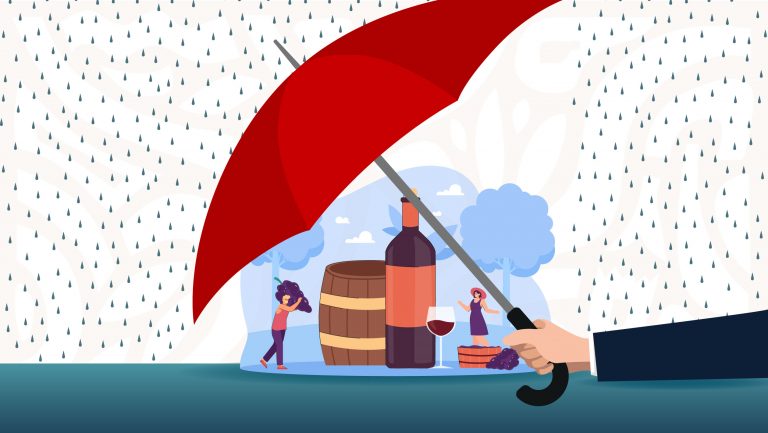 An illustration of an umbrella keeping wine out of the rain