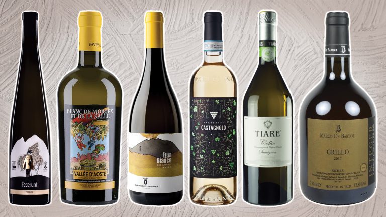 A line of bottles of Italian wines
