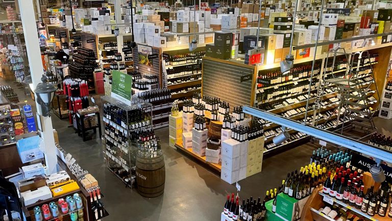 An elevated angle of a wine retailer's shop space