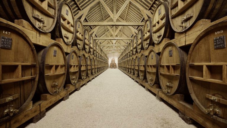Rows of Calvados barrels