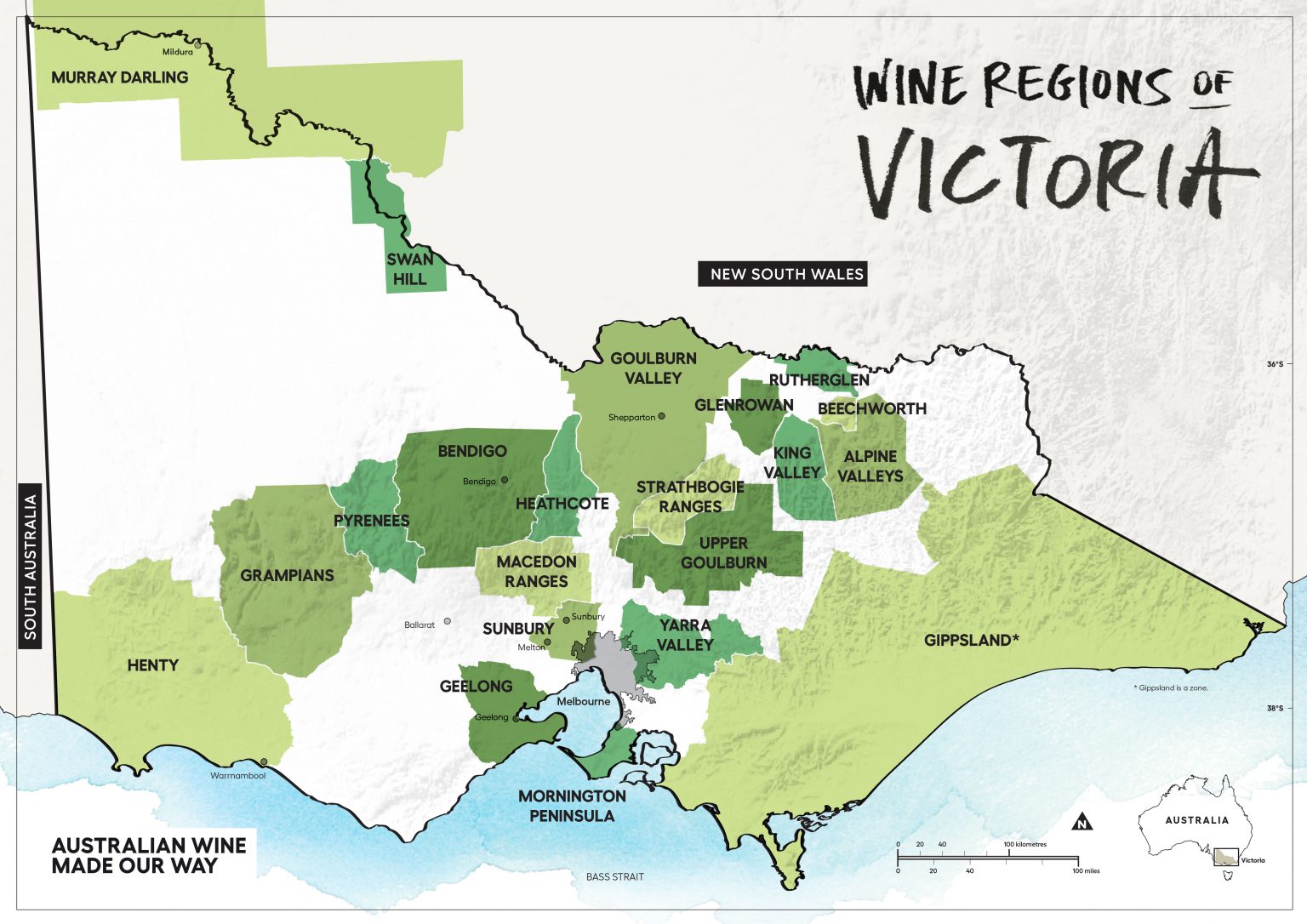 A map of the Victoria wine region