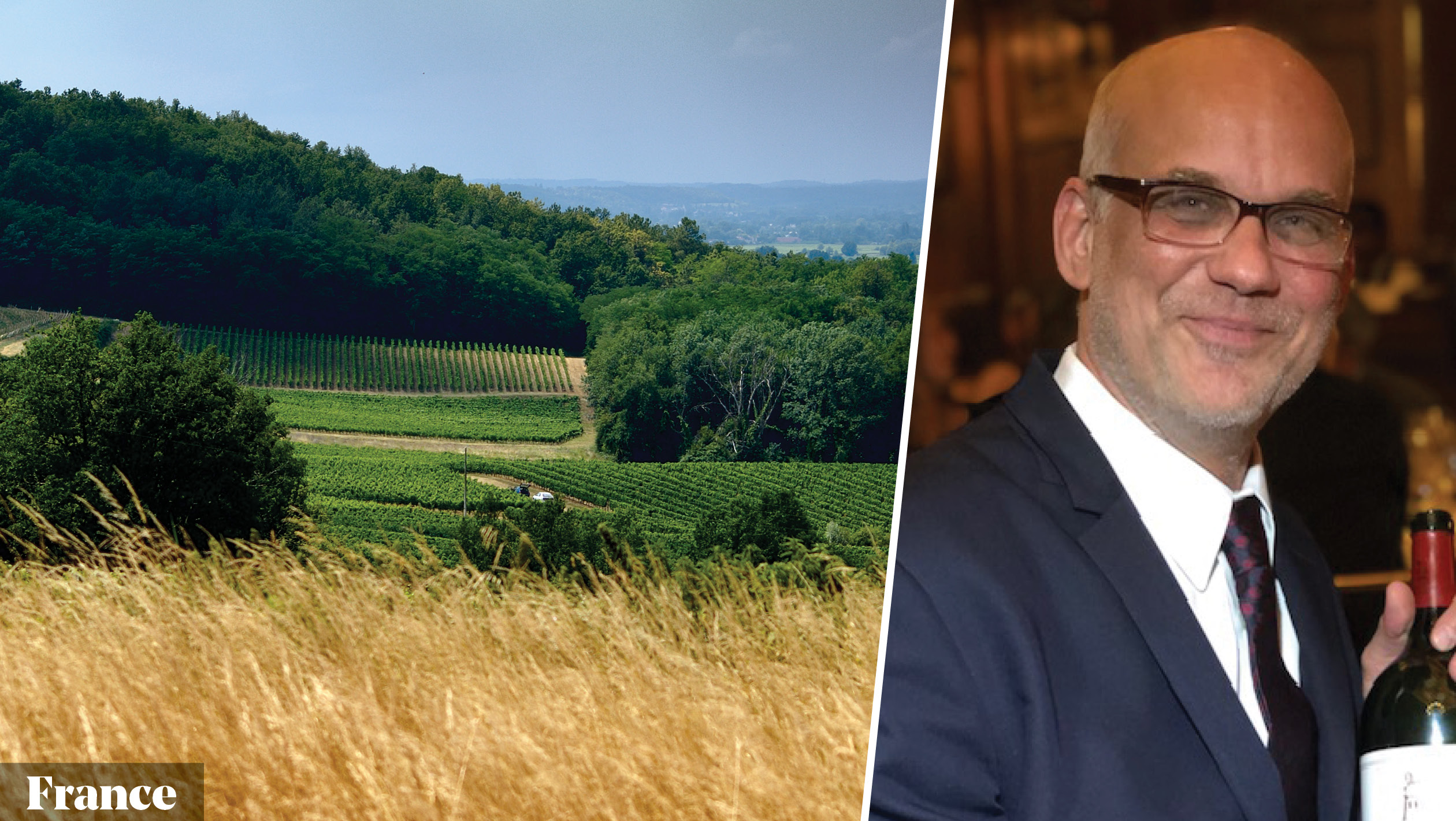From left to right: the Castillon Côtes de Bordeaux region of France (photo courtesy of Syndicat Viticole de Castillon Côtes de Bordeaux); Jeff Harding, the wine director at Waverly Inn (photo courtesy of Waverly Inn).