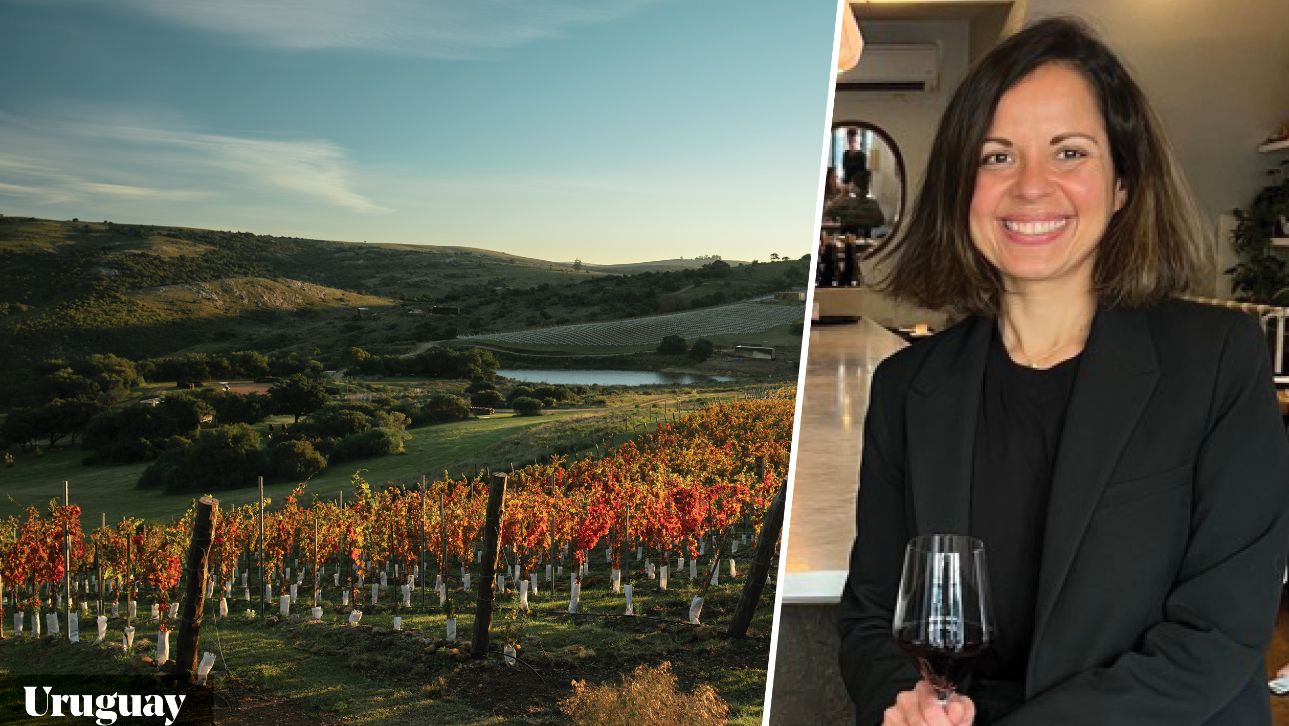 From left to right: vineyards of Uruguay (photo courtesy of Wines of Uruguay); Gabriela Davogustto, the wine director of Clay (photo courtesy of Clay).