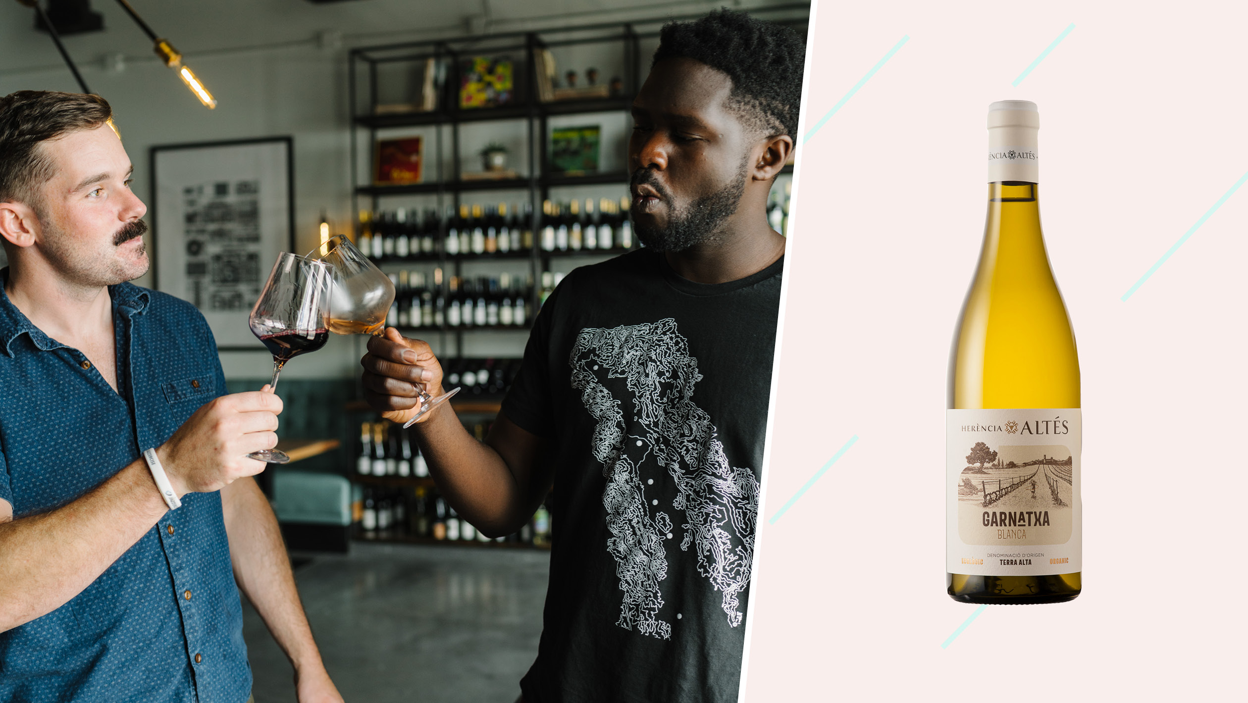 Herència Altés Garnatxa Blanca, selected by Femi Oyediran, the sommelier and co-owner of Graft Wine Shop. Photo (left) credit: Olivia Rae, and photo (right) courtesy of European Cellars.