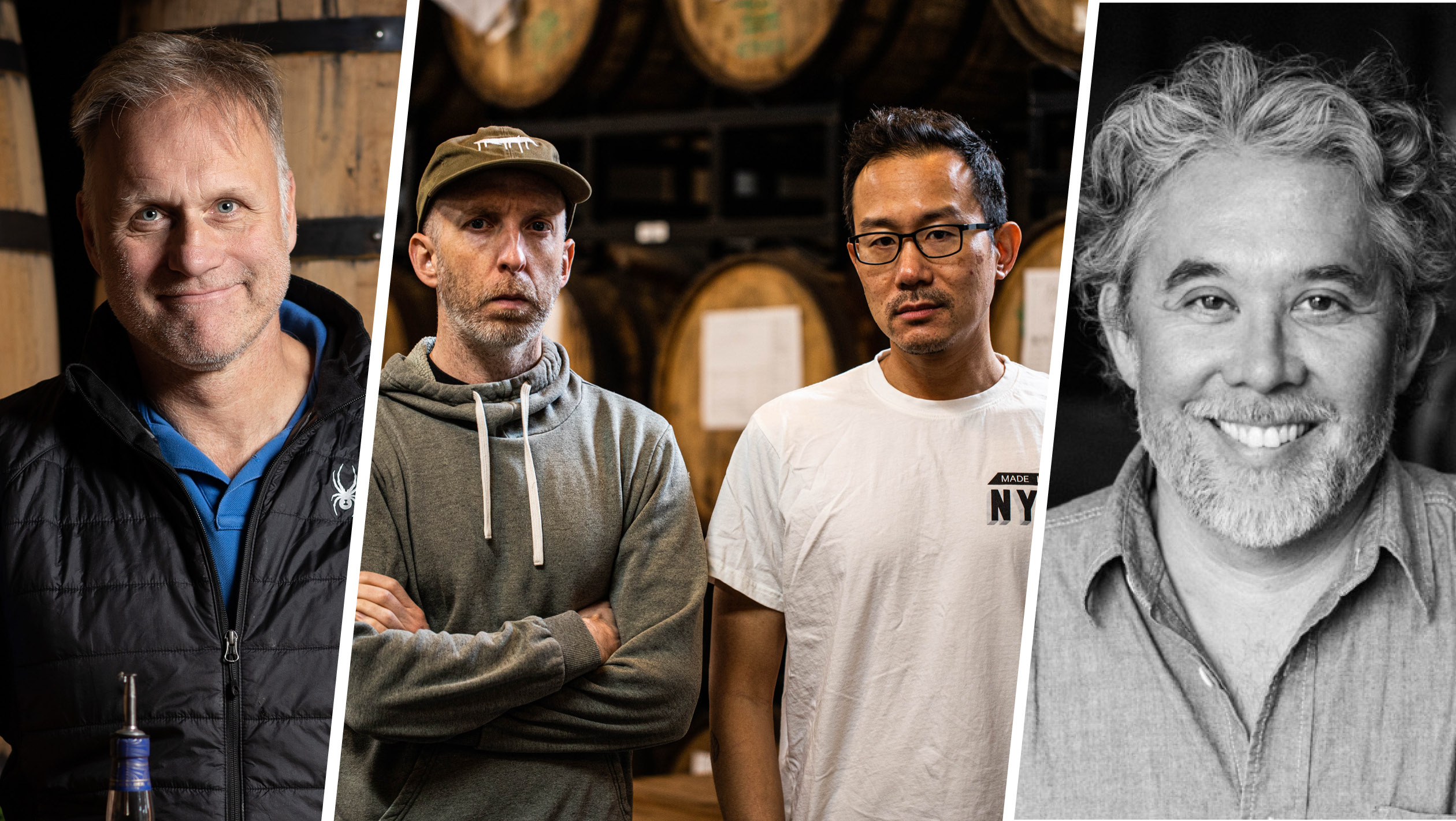 From left to right: Alastair Brogan, the founder of Zephyr Spirits (photo courtesy of Alastair Brogan); Kevin Finback and Basil Lee, the cofounders of Finback Brewery (photo credit Jose Manchola); and Sashi Moorman, the cofounder of Domaine de la Côte, Sandhi and Evening Land (photo courtesy of Sashi Moorman).