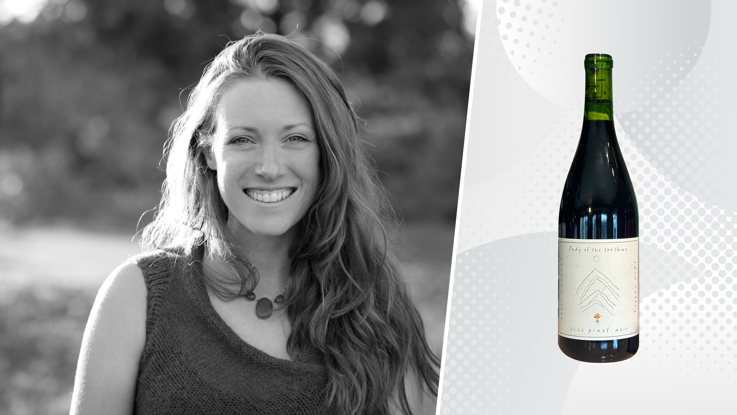 From left to right: Ashley Hausman, MW and the owner of So What Wine; Lady of the Sunshine ‘Chene Vineyard’ Pinot Noir. Photos courtesy of Ashley Hausman.