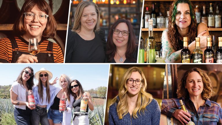 Top row, from left to right: Kirsty Black, Arbikie; Jennifer Meacham and Caitlyn LuBell, BoozeBiz; Absinthia Vermut, Absinthia. Bottom row, from left to right: Karla Flores, Natasha Feiger, Anna Dement, and Gabrielle Lewis, Madam Paleta; Nicole Marchesi and Brooke Bobyak-Price, Far Niente.