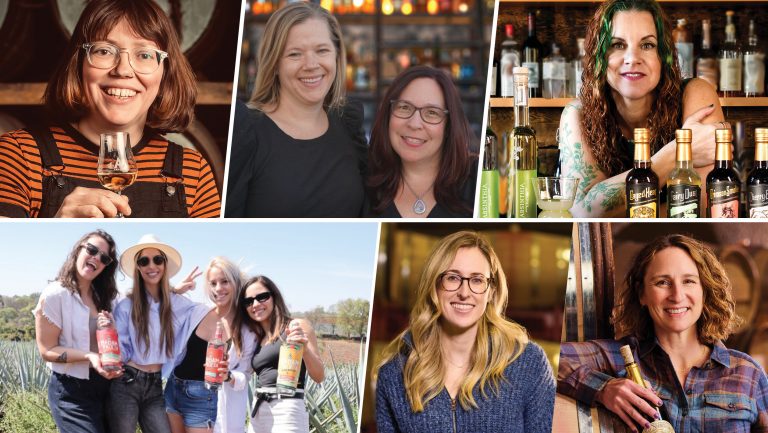 Top row, from left to right: Kirsty Black, Arbikie; Jennifer Meacham and Caitlyn LuBell, BoozeBiz; Absinthia Vermut, Absinthia. Bottom row, from left to right: Karla Flores, Natasha Feiger, Anna Dement, and Gabrielle Lewis, Madam Paleta; Nicole Marchesi and Brooke Bobyak-Price, Far Niente.