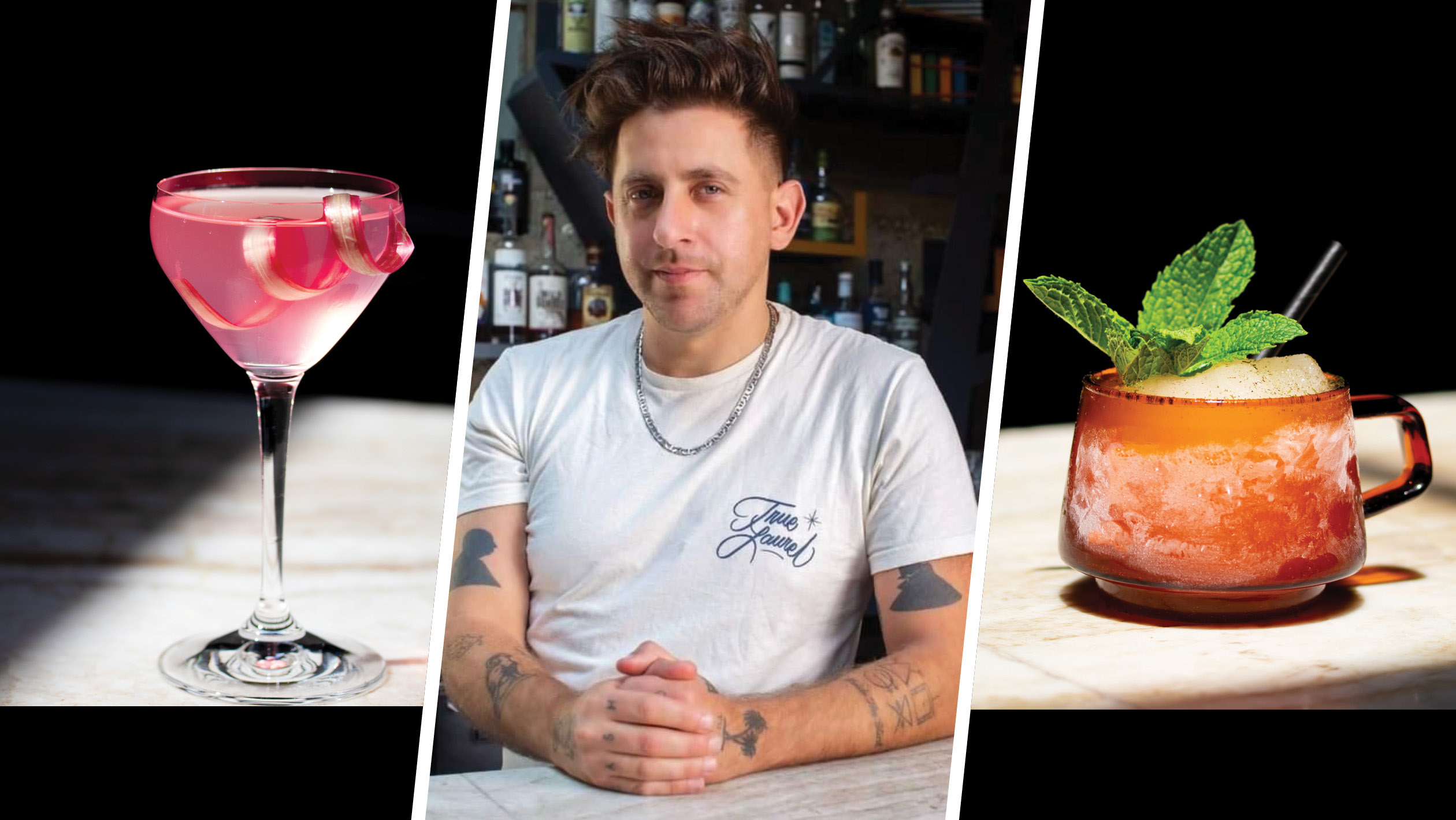 From left to right: the Barbie Girl; Nicolas Torres, the bar director of San Francisco’s True Laurel; the Westside Southside.
