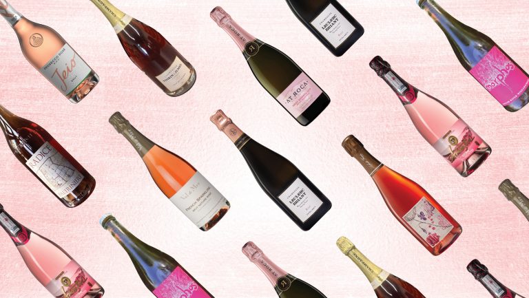A collage of the wine bottles of the articles sparkling rosé selection