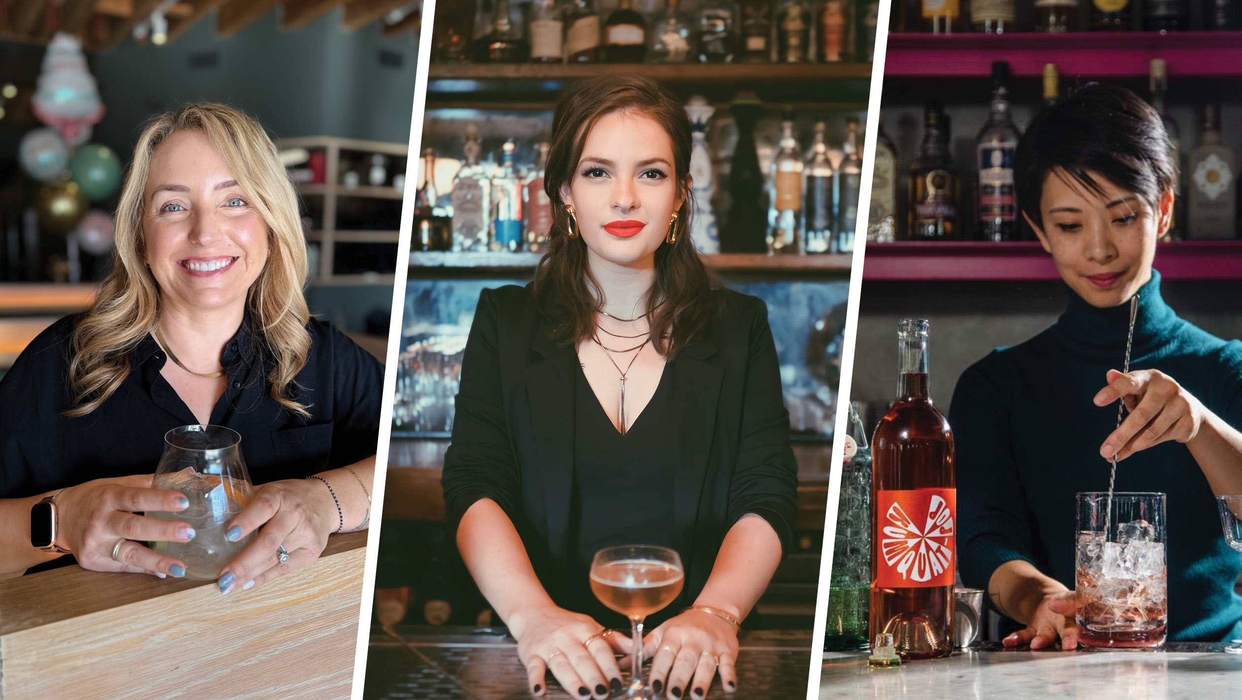 From left to right: Sara Gabriele, the owner of Gabi James (photo courtesy of Christina Montoya); Laura Unterberg, the beverage director of The Fox Bar and Country Club (photo courtesy of Laura Unterberg); Carolyn Kao, a Bay Area bar manager (photo by Nicola Par).