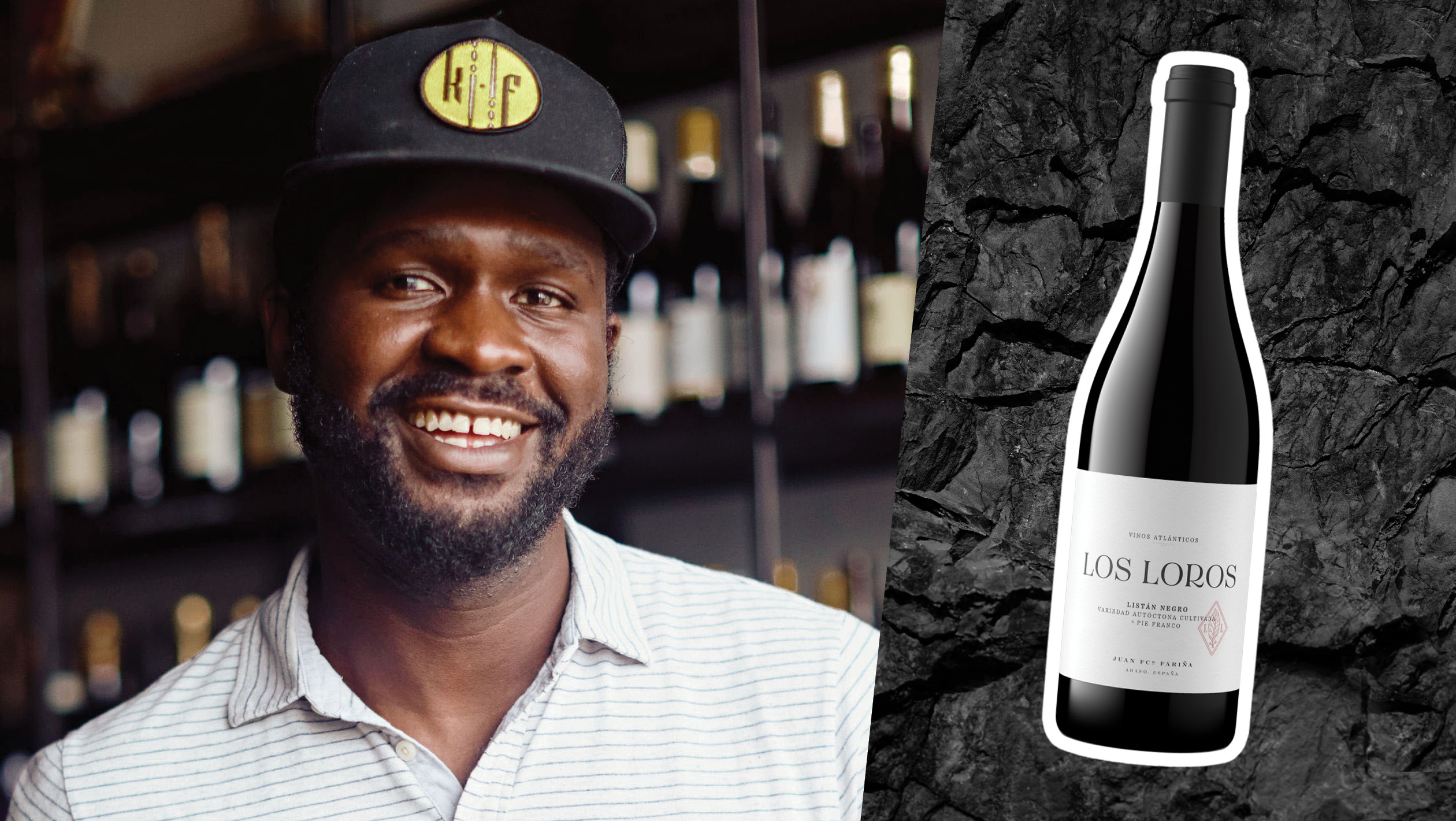 From left to right: Femi Oyediran, the co-owner of Graft Wine Shop (photo courtesy of Femi Oyediran); Los Loros Listán Negro (photo courtesy of José Pastor Selections).