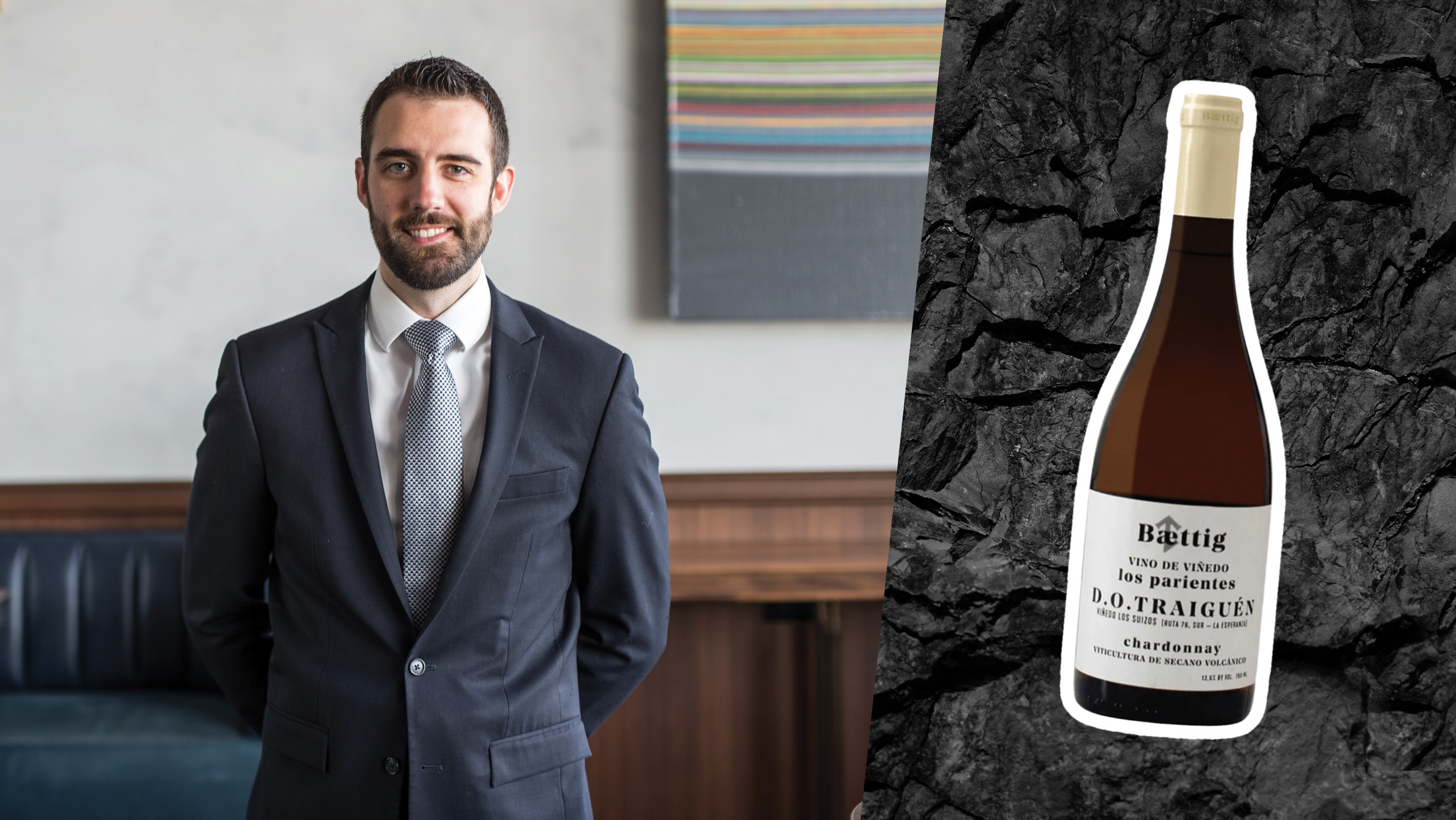 From left to right: Matt Whitney, the wine director of Sunny’s Steakhouse; Baettig Vino De Viñedo ‘Los Parientes’ Chardonnay. Photos courtesy of Matt Whitney.