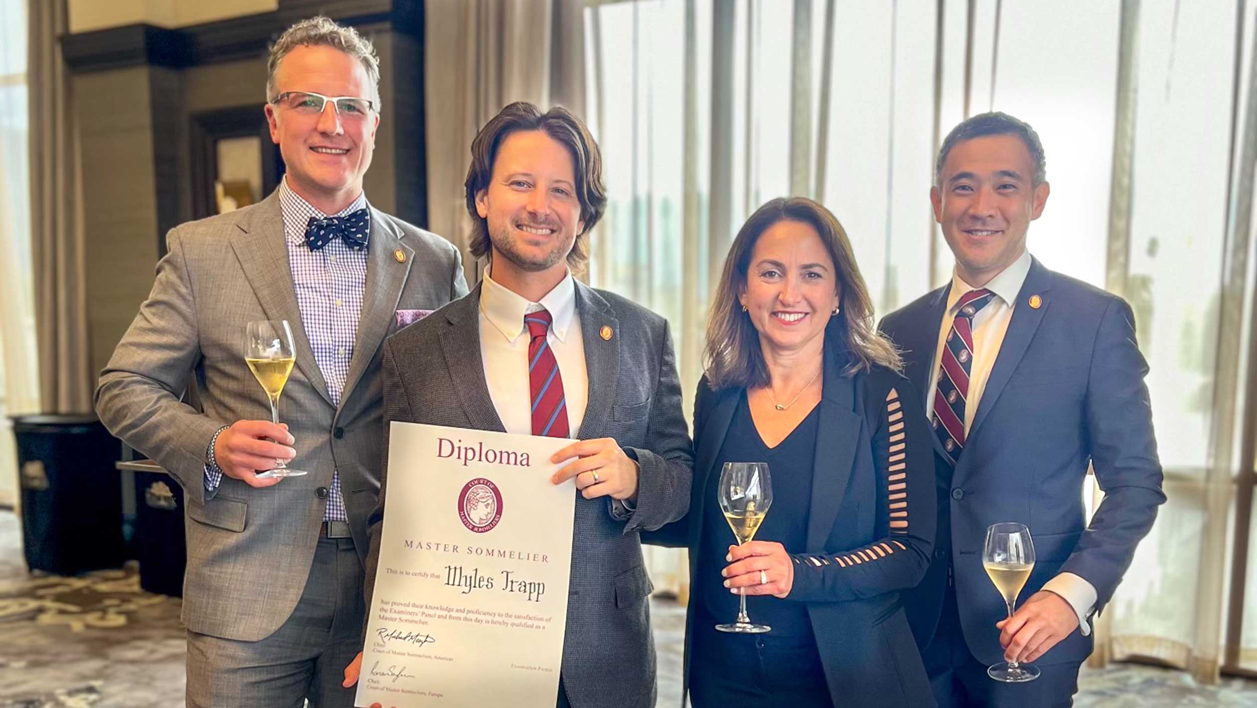 From left to right: Michael Meager, MS and Chair; Myles Trapp, MS; Julie Cohen Theobald, Executive Director; David Yoshida, MS and Vice Chair. Photo courtesy of Master Sommeliers Americas.