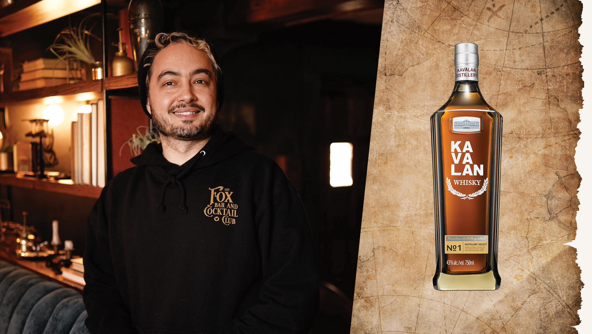 From left to right: Brandon Archilla, the beverage director of The Fox Bar & Cocktail Club (photo courtesy of Brandon Archilla); Kavalan Distillery Select No. 1 Single Malt Whisky (photo courtesy of Kalavan).