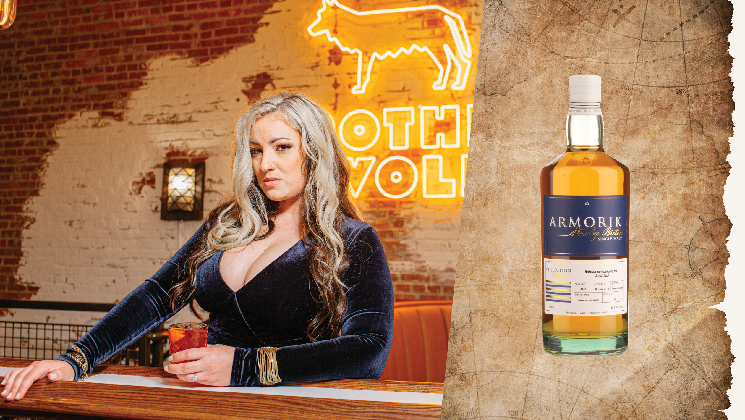 From left to right: Jessica King, the co-owner and operator of Lilou, Brother Wolf, and Osteria Stella (photo courtesy of Jessica King); Armorik Single Malt Single Cask Whisky Pineau Des Charentes Cask (photo courtesy of Armorik).