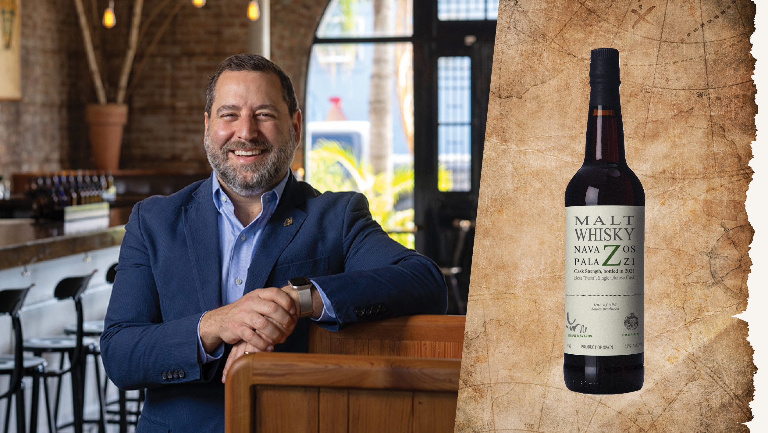 From left to right: Neal Bodenheimer, the owner and partner of Cure (photo by Kasimu Harris); Navazos-Palazzi Malt Whisky ‘Bota Punta’ (photo courtesy of PM Spirits).