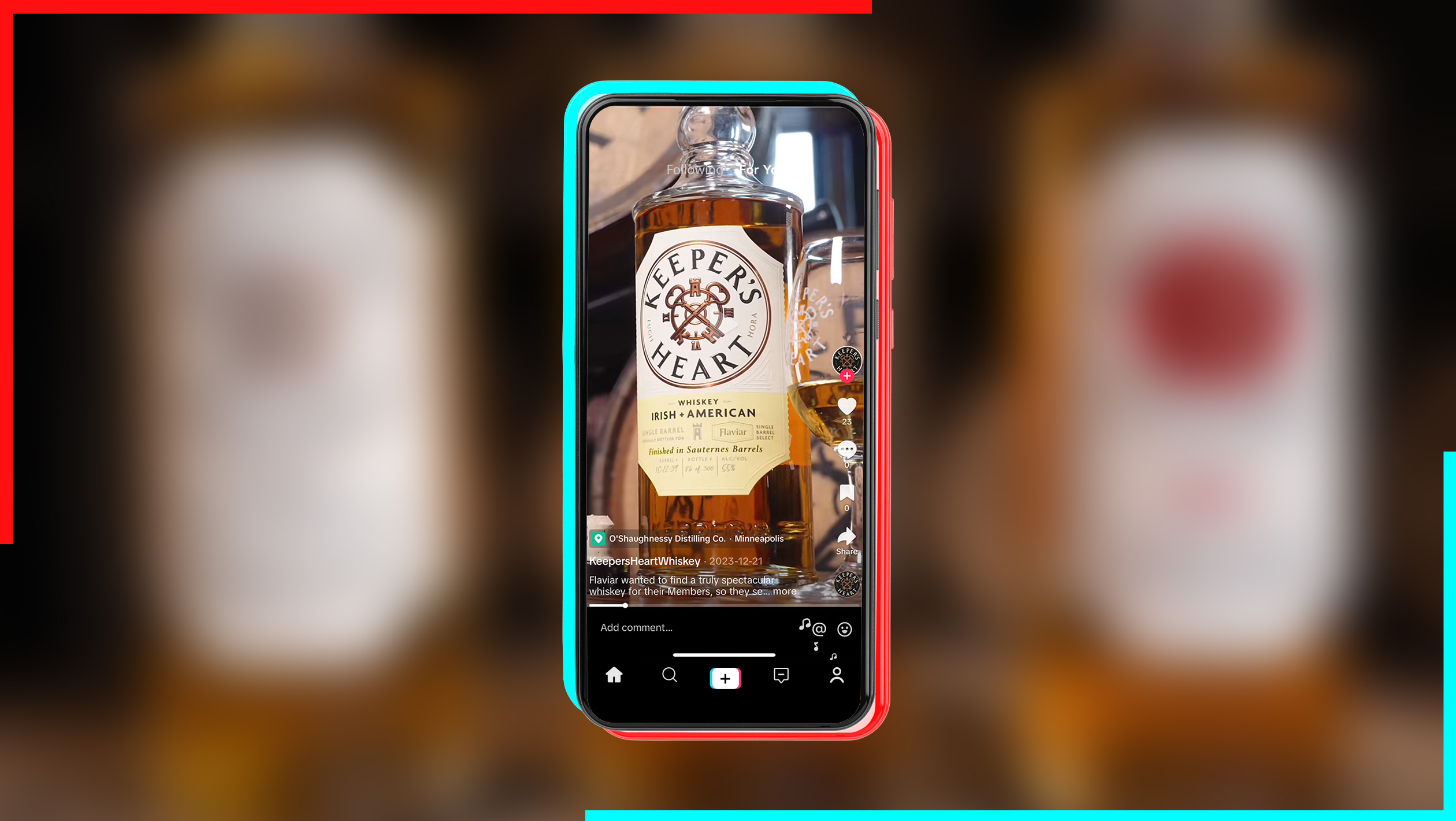 A phone's view of a Keeper's Heart Whiskey ad on TikTok