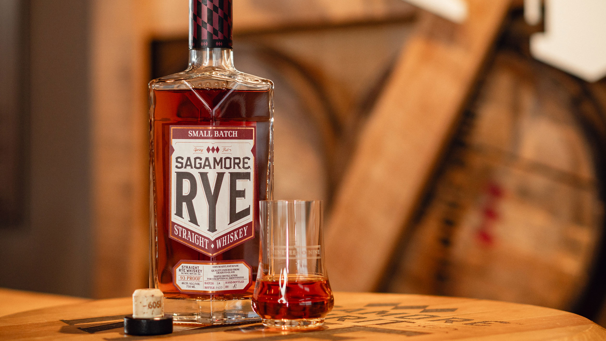 A bottle of Sagamore Small Batch of Rye Whiskey