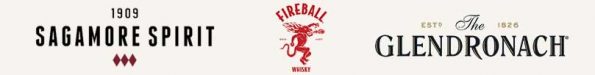 Logos for Sagamore Spirit, Fireball, and GlenDronach respectively.