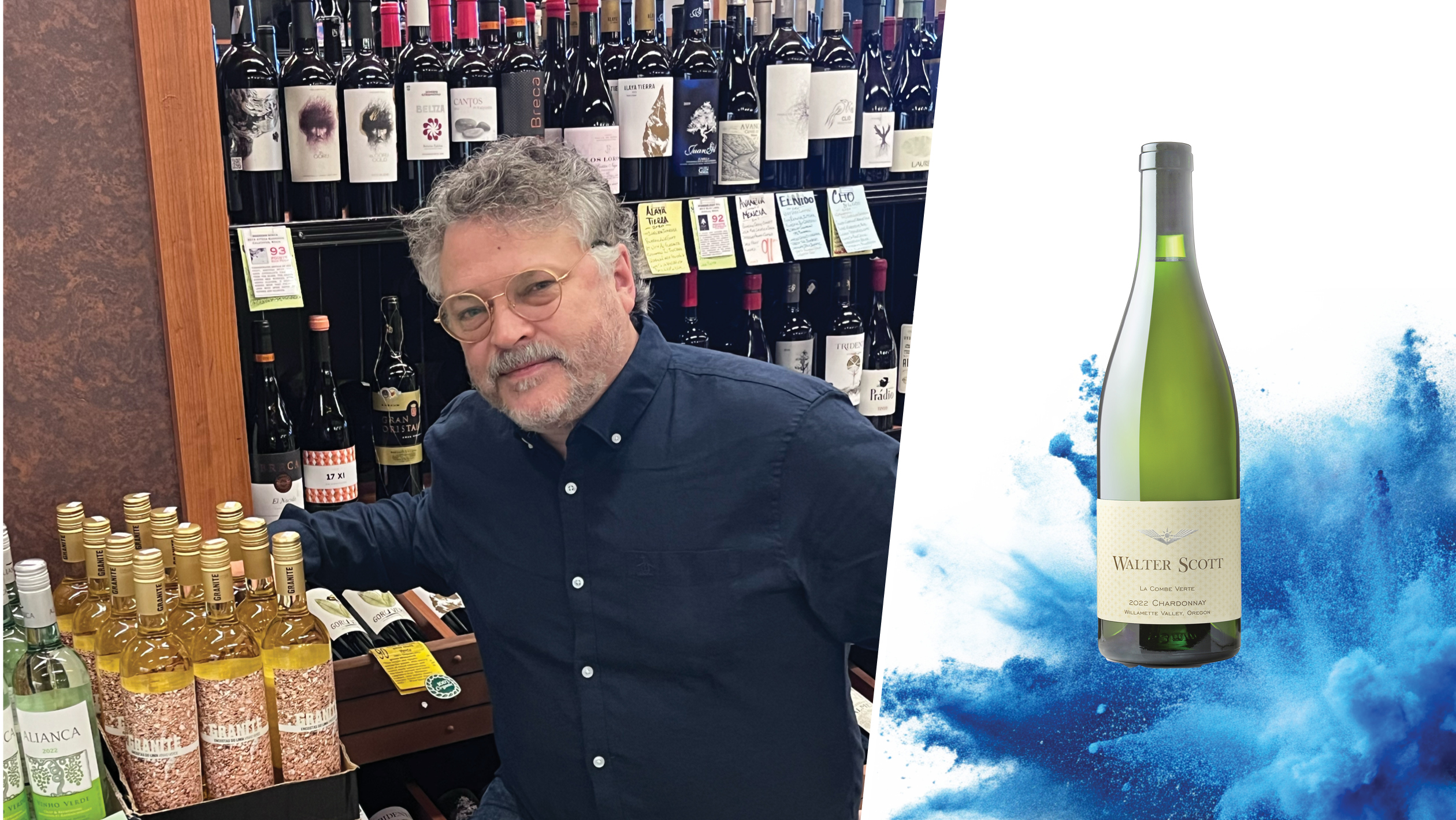 From left to right: Ole Thompson, the wine director of Esquin Wine and Downtown Spirits (photo courtesy of Ole Thompson); Walter Scott ‘La Combe Verte’ Chardonnay (photo courtesy of Walter Scott Wines).