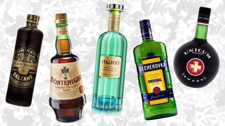Herbal Liquer bottles in a pattern