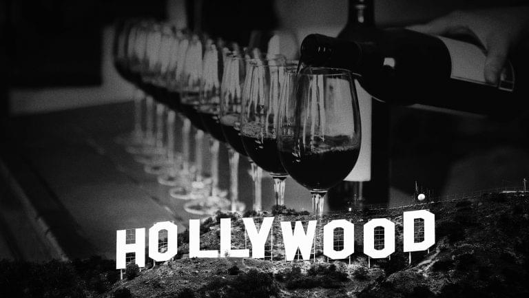 Hollywood Sign and wine glasses