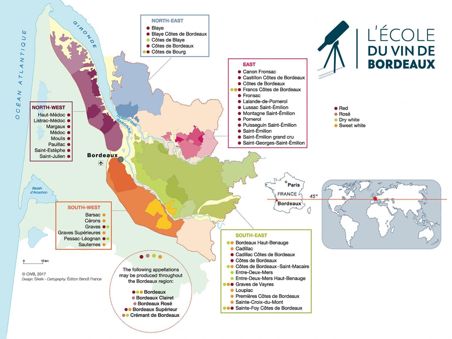 wine region map of Bordeaux