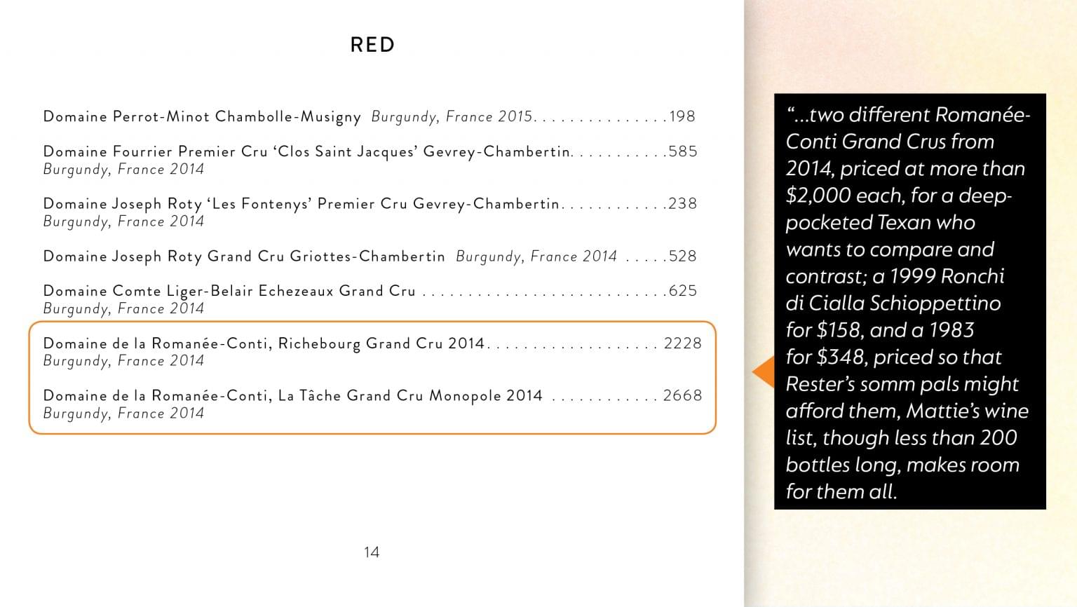 Mattie's Houston Wine List