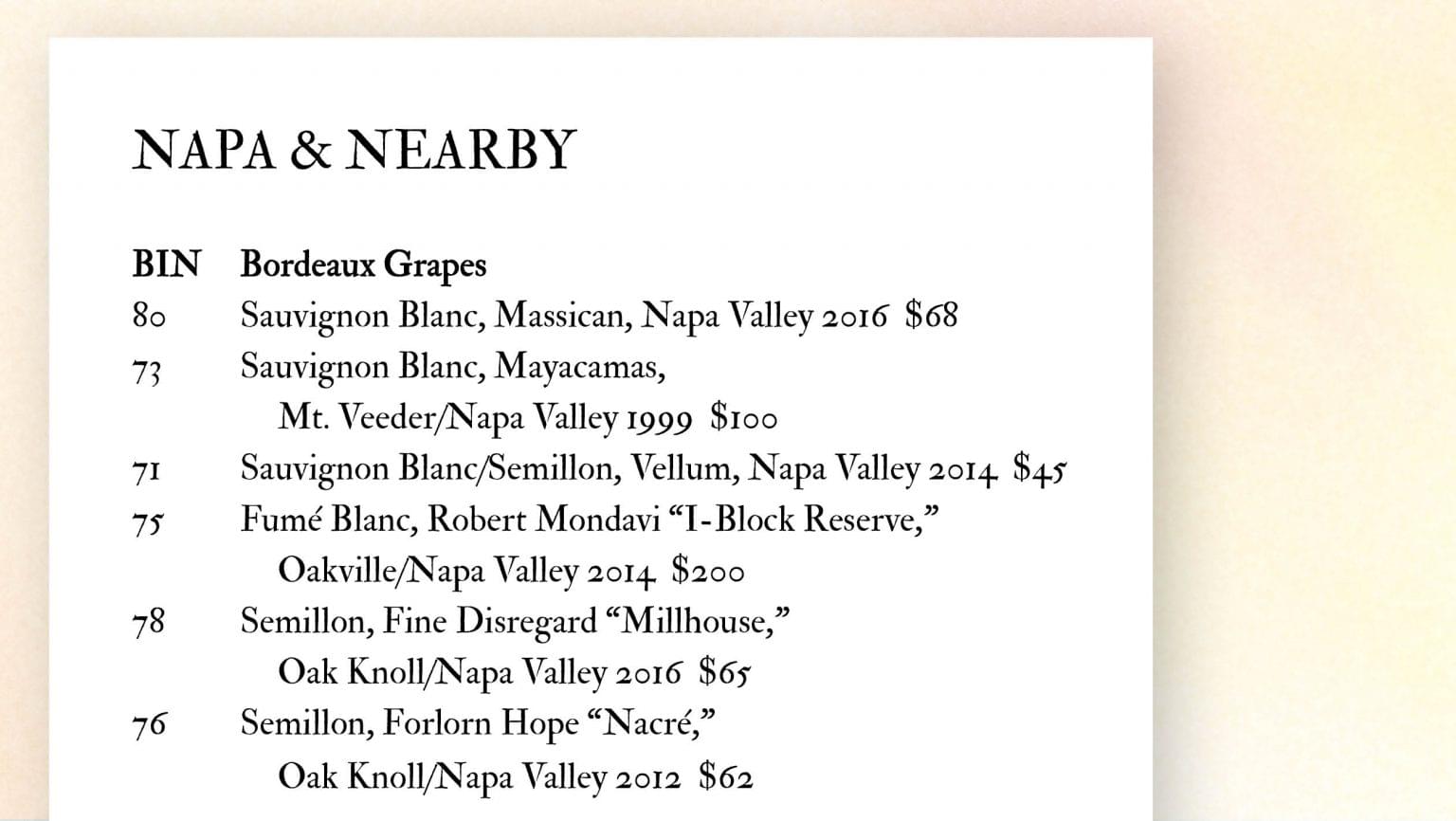 Compline Wine List