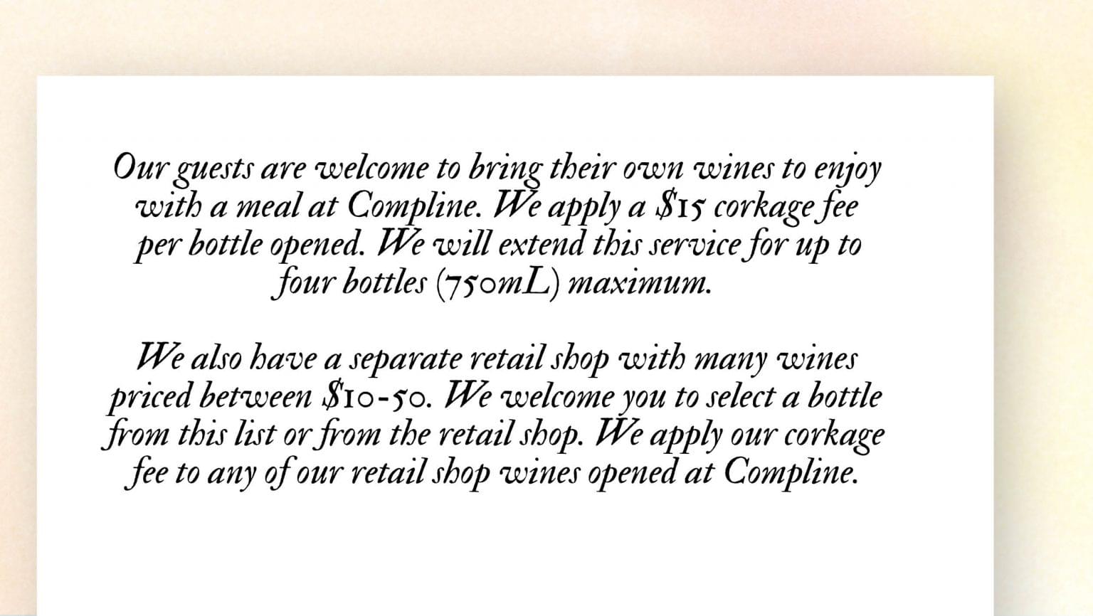 Compline Wine List