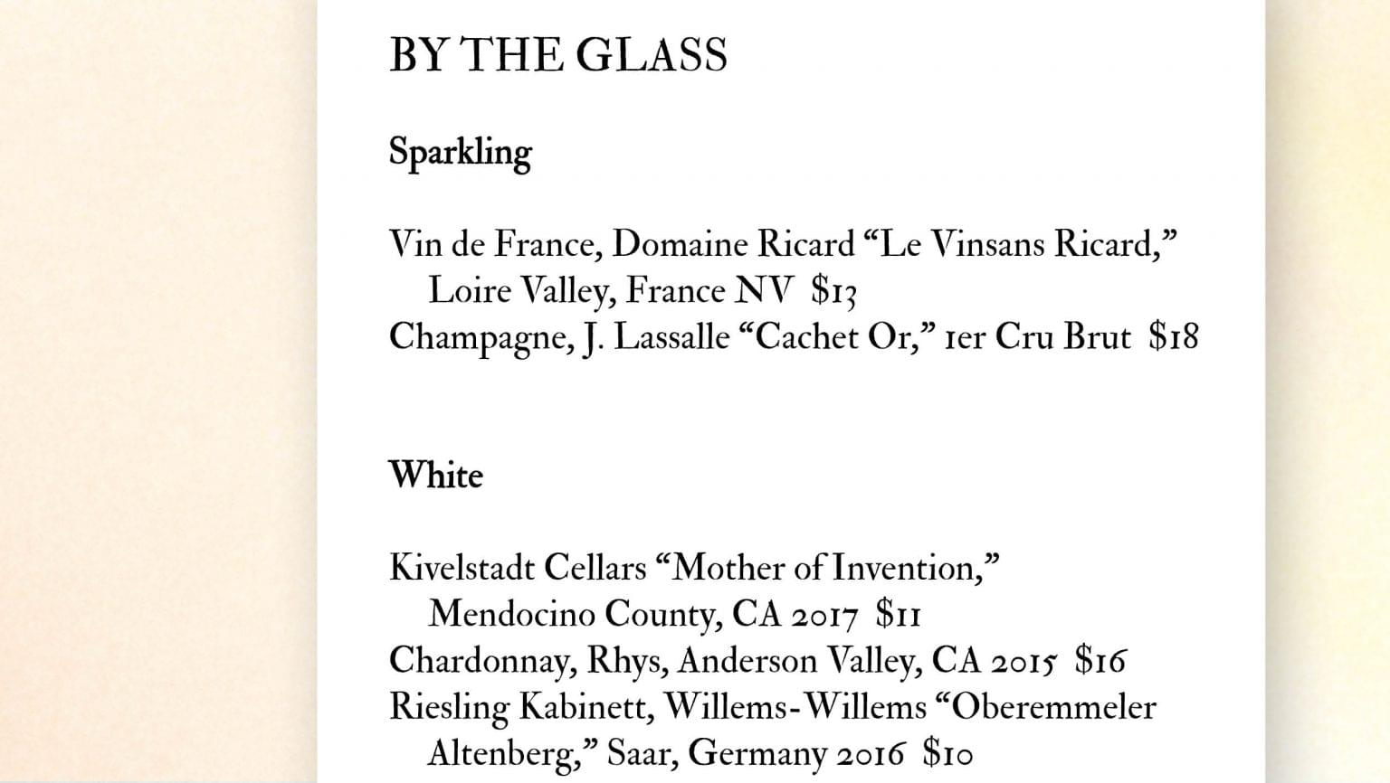 Compline Wine List