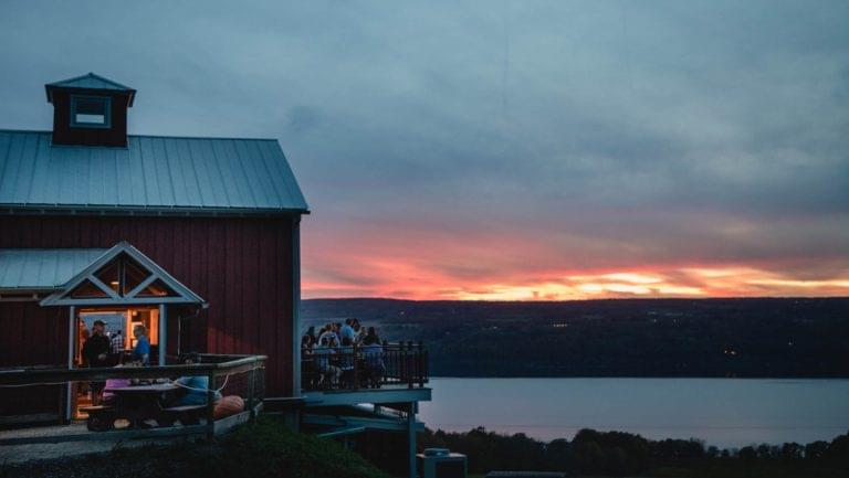 sunset on Two Goats Brewing patio
