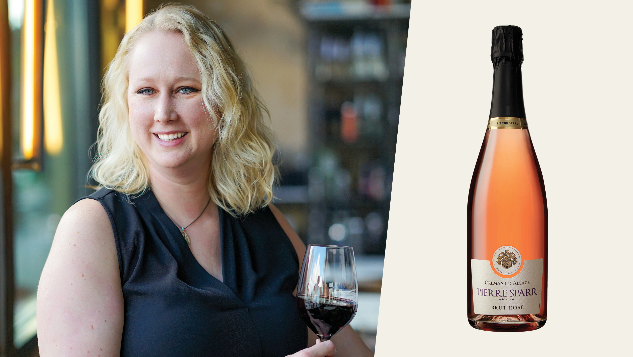 From left to right: Adele Corrigan Wade, the general manager of 13 Celsius (photo courtesy of Adele Corrigan Wade); Pierre Sparr Crémant d’Alsace Brut Rosé NV (photo courtesy of Wilson Daniels).