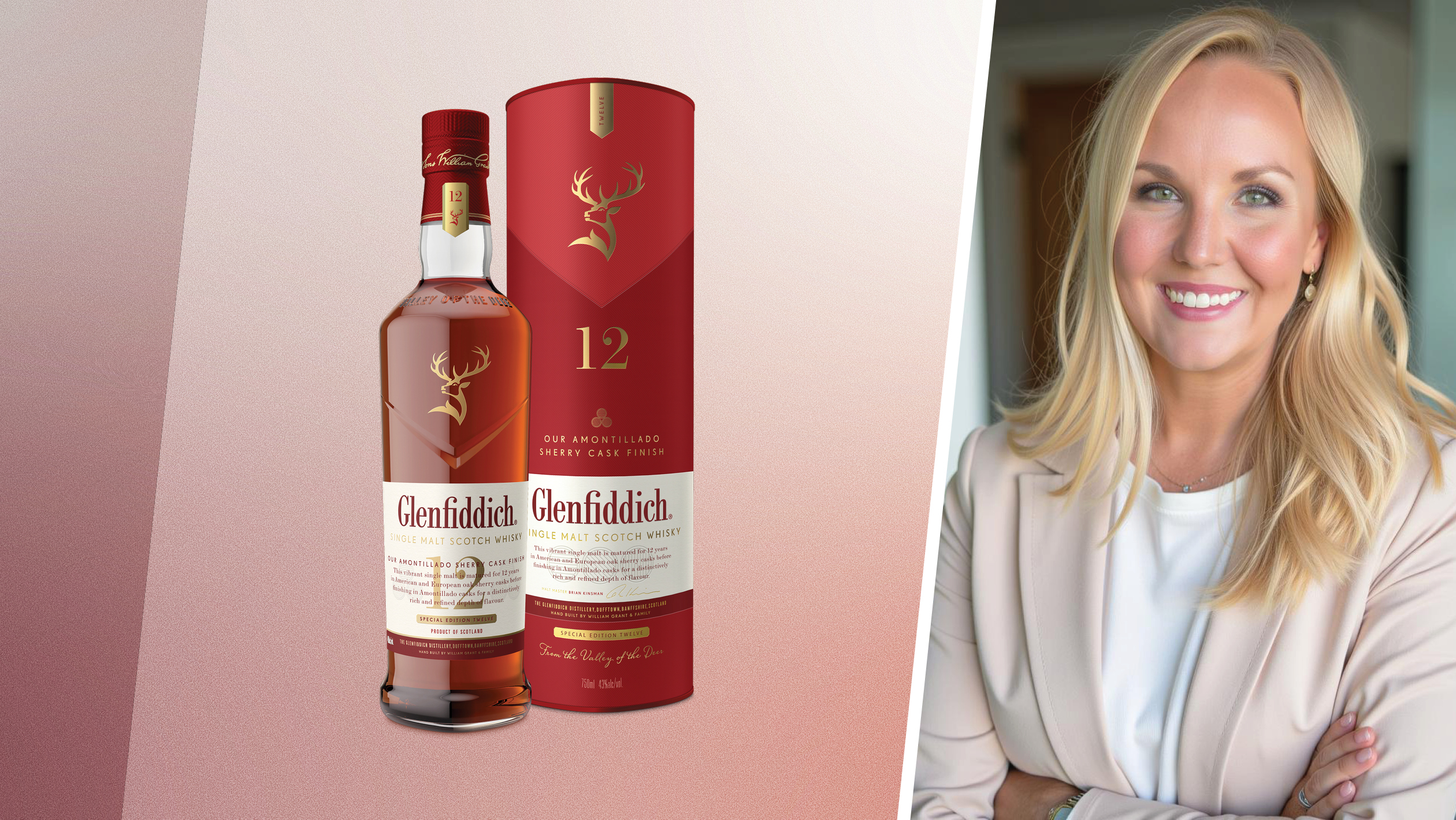 From left to right: Glenfiddich ‘Amontillado Cask Finish’ 12 Year (photo courtesy of William Grant and Sons); Crystal Marine, the chief administrative officer at Molly’s Spirits (photo courtesy of Crystal Marine).