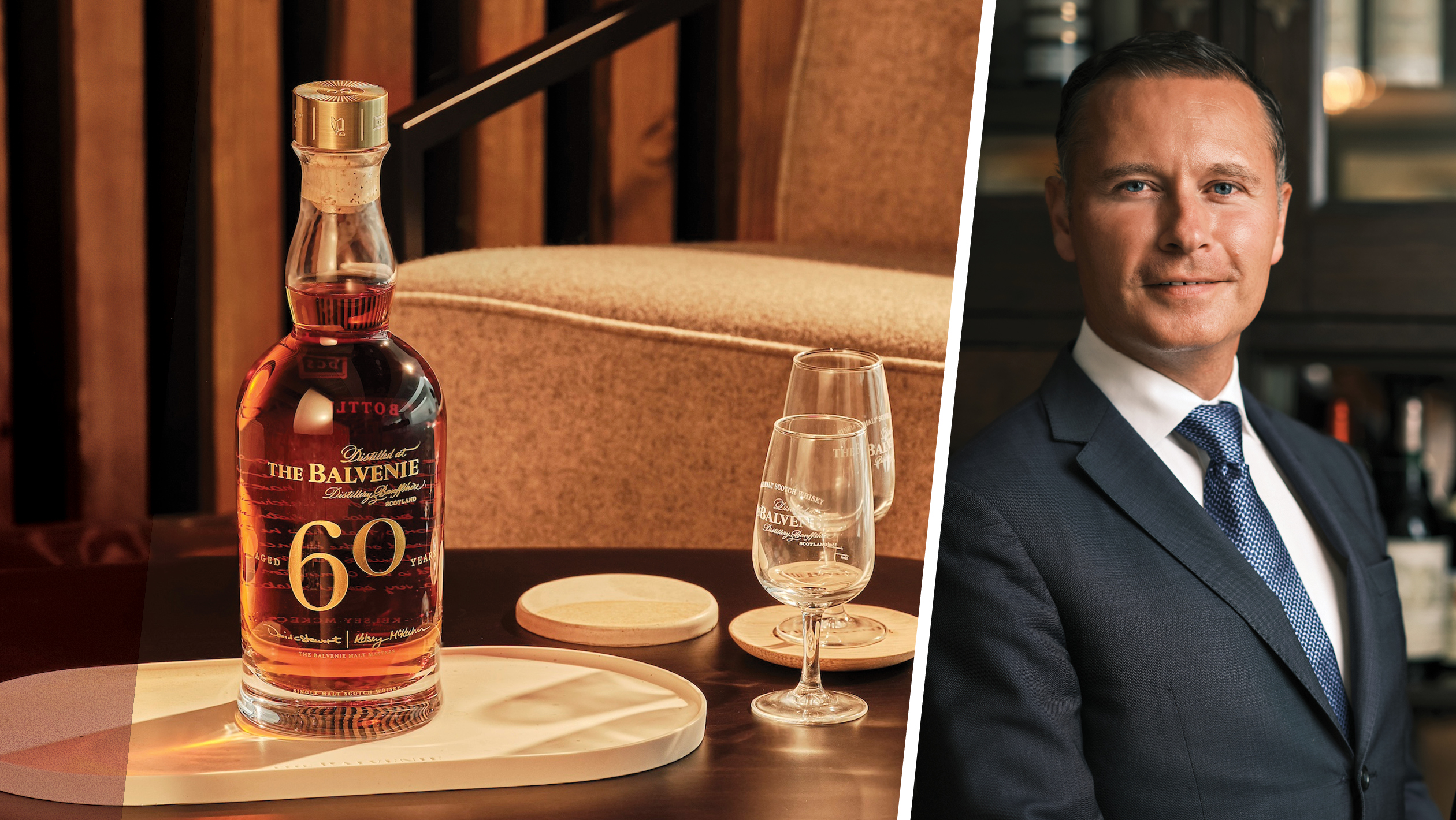 From left to right: The Balvenie 60 (photo courtesy of William Grant and Sons); Veljko Pavicevic, the general manager and co-owner of Butcher Private and Sails Restaurant (photo courtesy of Veljko Pevicevic).