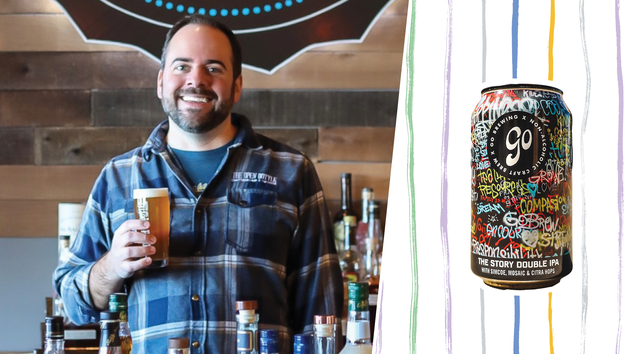 From left to right: Patrick Bisch, the co-owner of The Open Bottle (photo courtesy of Patrick Bisch); Go Brewing 'The Story' Double IPA (photo courtesy of Go Brewing).