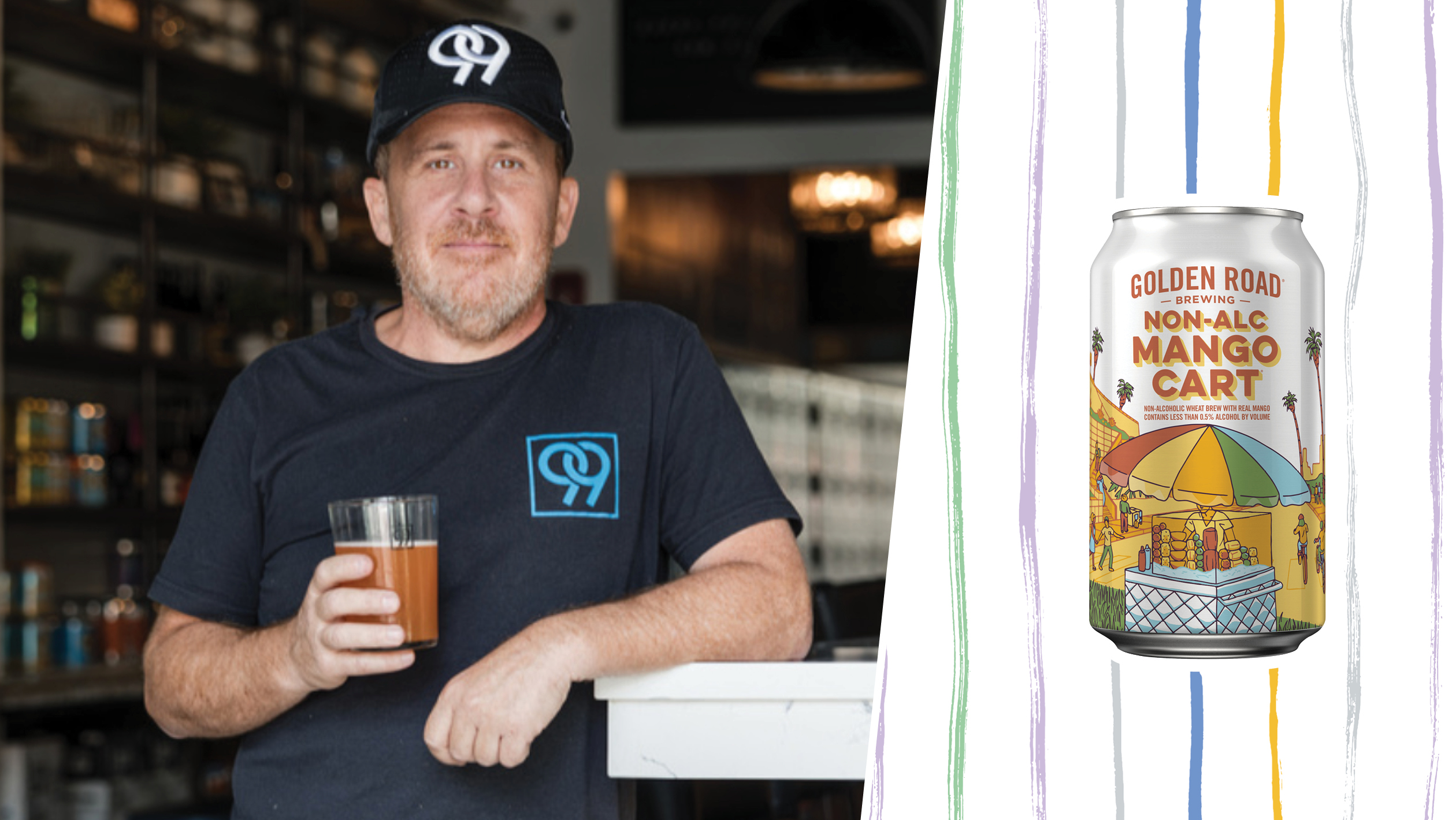 From left to right: Dylan Melvin, the director of adult beverage at Foxtrot Market (photo courtesy of Foxtrot); Visitor Extra IPA (photo courtesy of Visitor).