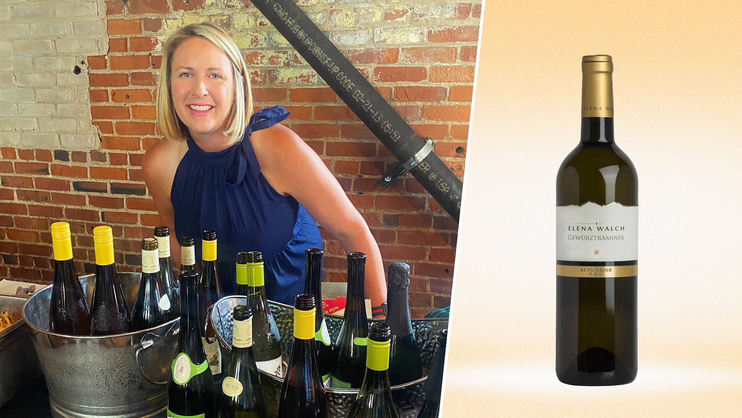 From left to right: Autumn Gilliam, the owner of The Adventurous Sip and consultant for Pereira’s Wine & Whiskey Lounge (photo courtesy of Autumn Gilliam); Elena Walch Gewürztraminer (photo courtesy of Elena Walch).