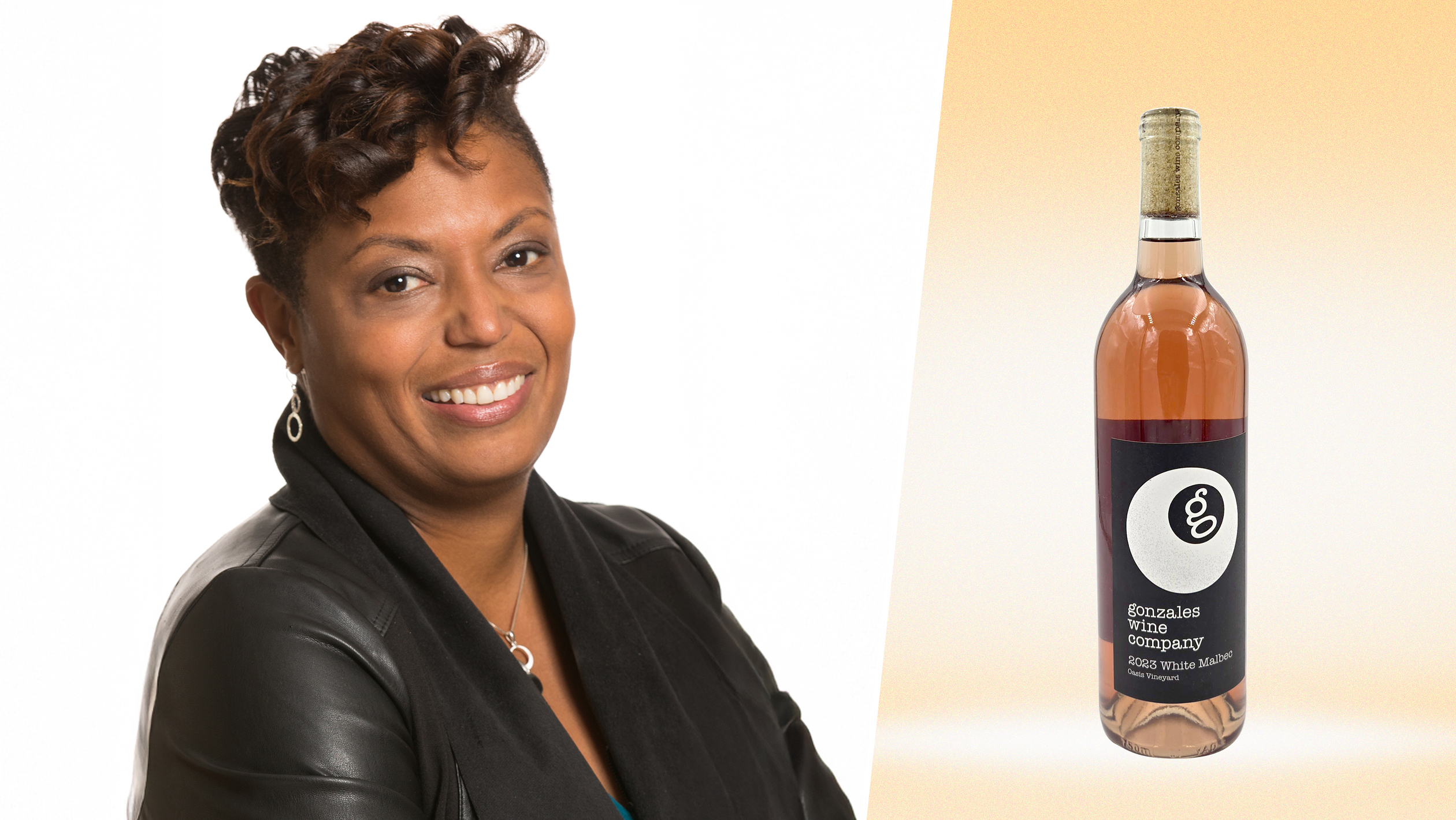 From left to right: Jamila Conley, the founder of WeRise Wines (photo by Jamila Conly); Gonzales Wine Company ‘Oasis Vineyard’ White Malbec (photo by Jamila Conly)