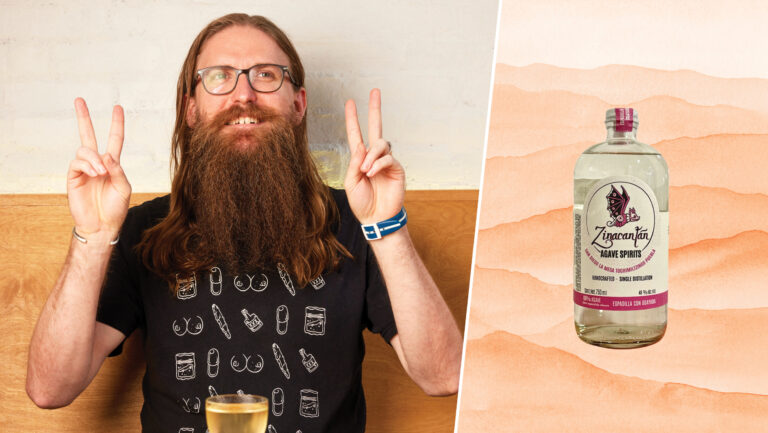 Kip Moffitt, the head bartender of Superbueno; and a bottle of Zinacantan Espadilla con Guava.