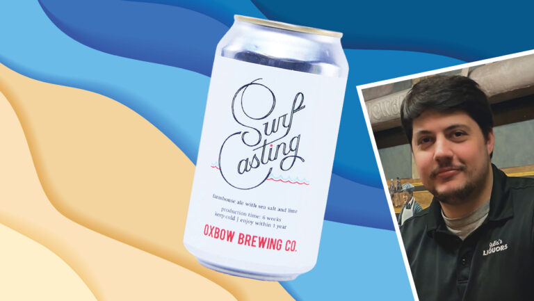 From left to right: Oxbow ‘Surfcasting’ Ale (photo courtesy of Oxbow Brewing Company); Matt Sahagian, the beer manager of Julio’s Liquors (photo courtesy of Matt Sahagian). 