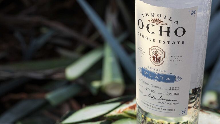 A bottle of Ocho Tequila Plata