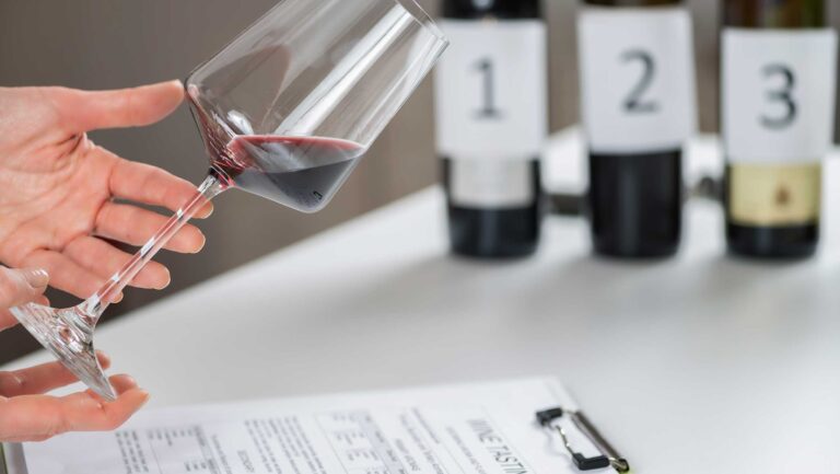 A blind tasting flight of three wines.