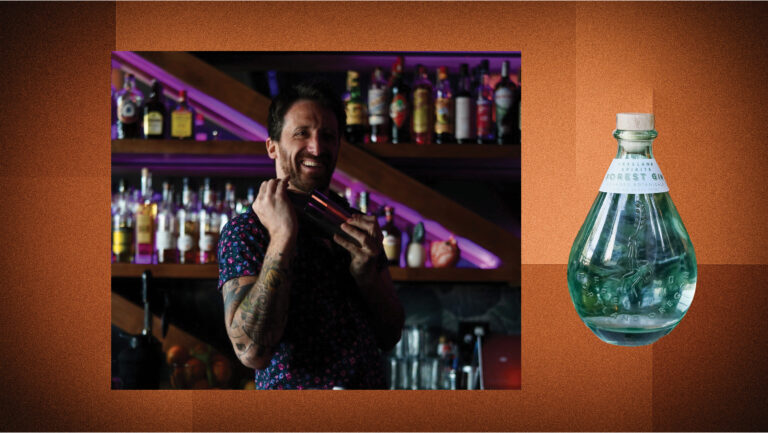 Nick Flowers, the owner of Too Soon (photo courtesy of Too Soon); Freeland Spirits Forest Gin (photo courtesy of Freeland Spirits). 