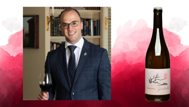 From left to right: David Bérubé, the chef sommelier of La Bastide by Andrea Calstier; Domaine Giudicelli Patrimonio Blanc (photo courtesy of Kermit Lynch Wine Merchant).